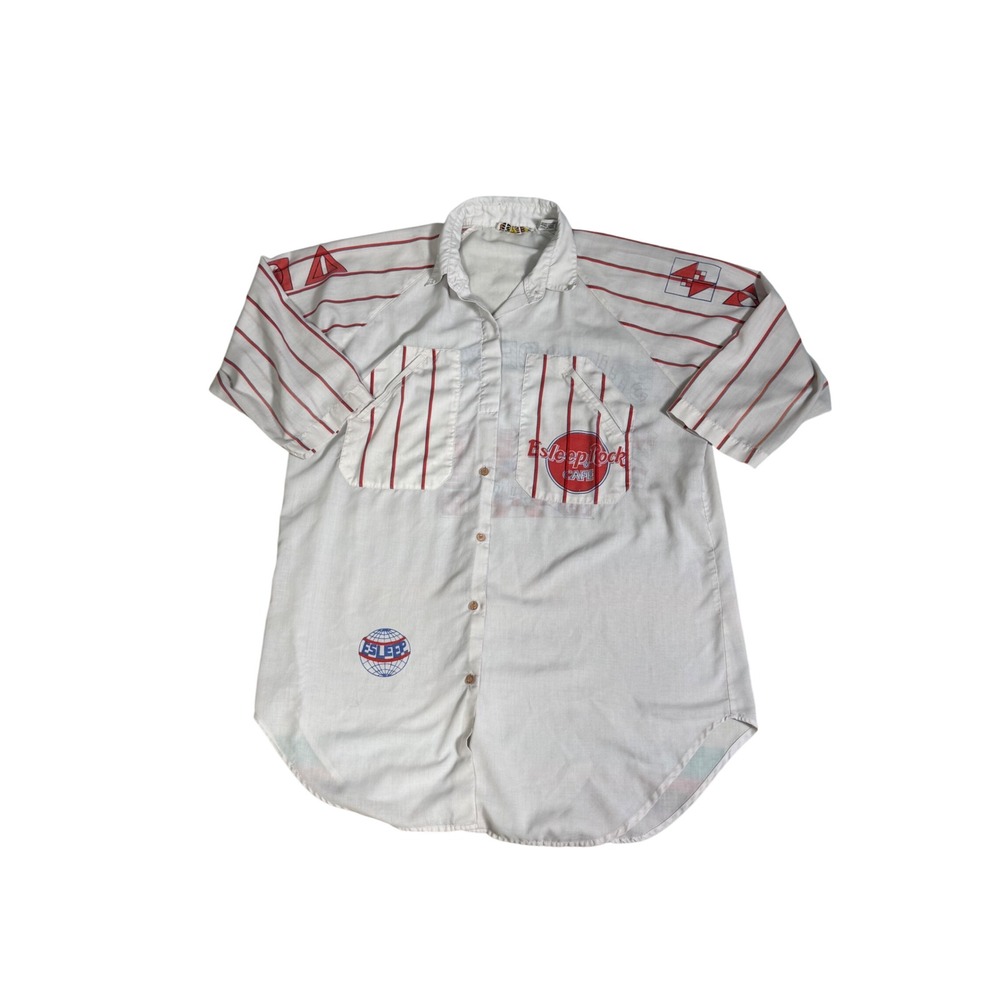 Vintage 90s Esleep Baseball Sleep Shirt One Size Button Front Graphic Nightshirt